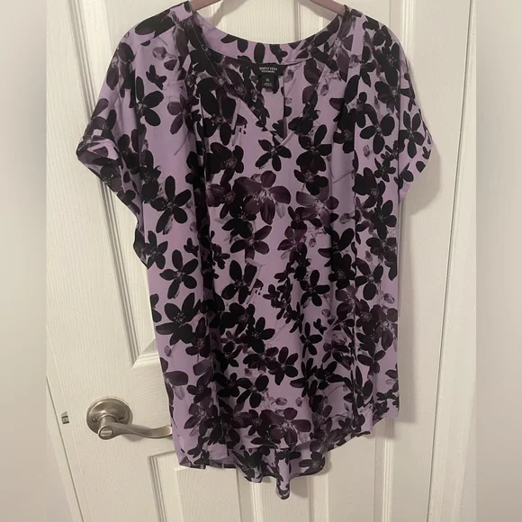 Simply Vera Vera Wang Floral V-Neck Cap Sleeve Top Blouse Shirt
